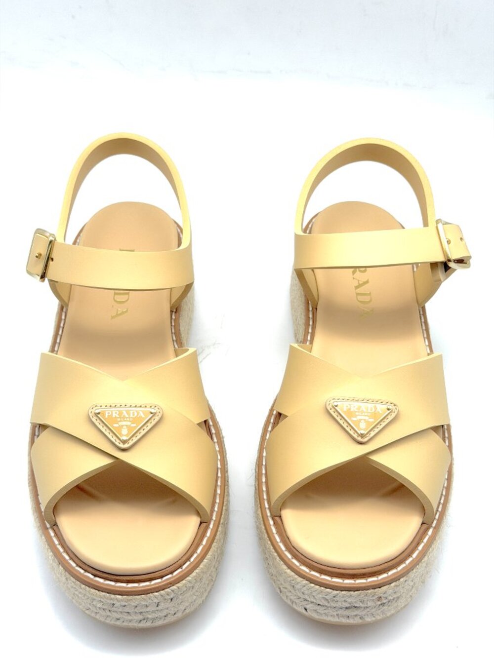 PRADA Triangle Logo Stride Flow Crisscross Platform Espadrille Sandals - Picture 6 of 16